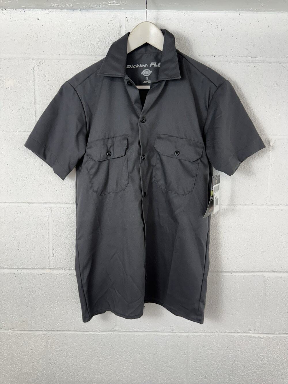 Dickies Work Shirt Mens Small Gray Flex Short Sleeve Twill Slim Fit Utility N223